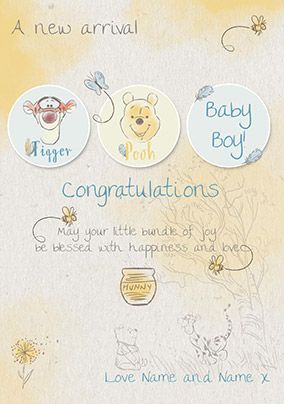 Disney Winnie the Pooh New Baby Card - Baby Boy