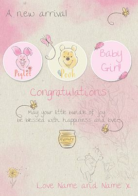 Disney Winnie the Pooh New Baby Card - Baby Girl