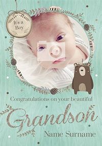 Tap to view Beautiful Grandson New Baby Card - Winter Wonderland