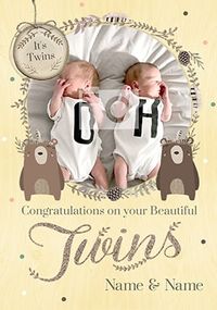 It's Twins New Baby Card - Winter Wonderland