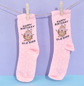 Ladies Happy Birthday Old Bird Socks  Size 4-8