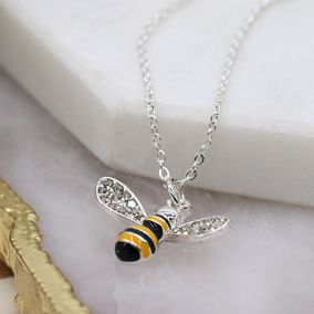 Silver Plated Bee Necklace With Crystal Wings