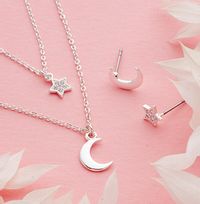 Tap to view Mismatched Star and Moon Necklace and Earring Set