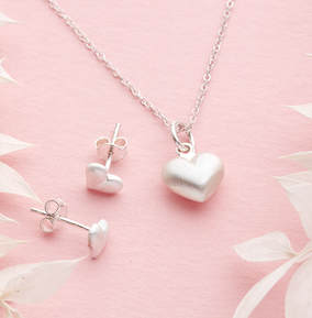 Heart Necklace and Earring Set - Sterling Silver