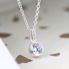 Round Crystal Necklace - Sterling Silver