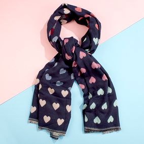 Navy Jacquard Heart scarf