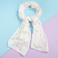 White Scarf with gold foil open heart print