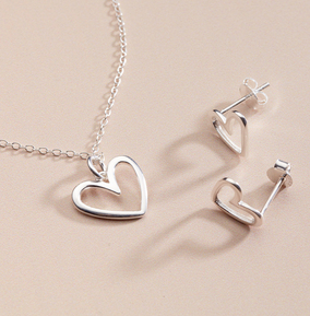Sterling Silver open heart necklace & earrings set
