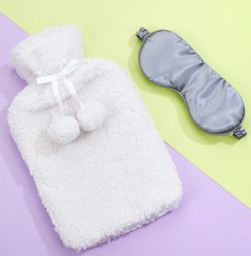 Cream Bouclé Hot Water Bottle & Satin Eye Mask Set