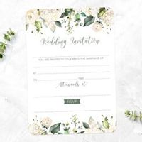 White Flower Garland Ready to Write Wedding Invitations - Pack of 10