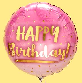 Happy Birthday Gold and Pink Inflated Balloon