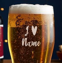 I Heart Name Engraved Beer Glass