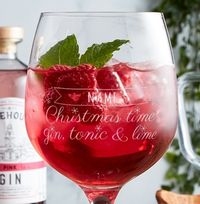 Engraved Gin Glasses - Christmas Time, Gin, Tonic & Lime