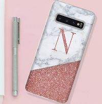 Marble and Glitter Personalised Initial Samsung Phone Case