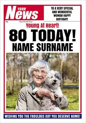 Tap to view Your News - Her 80th Full Image Birthday Card