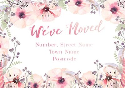 We've Moved Blush Pink Floral Postcard