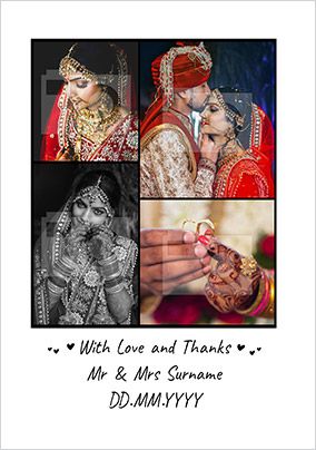 With Love and Thanks 4 photo Wedding Postcard