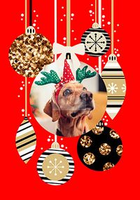 Flip Reveal Baubles Photo Christmas Card