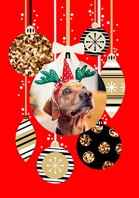 Flip Reveal Baubles Photo Christmas Card