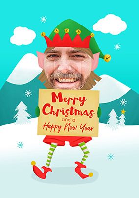 Flip Reveal Elf Photo Christmas Card