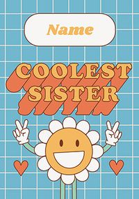 Coolest sister Retro Personalised Birthday Card