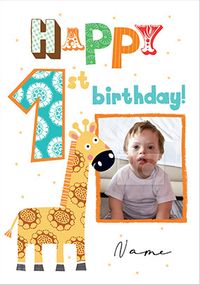 Happy 1st Birthday Giraffe Photo Card