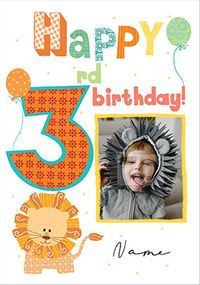 Happy 3rd Birthday Lion Photo Card