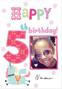 Tap to view Happy 5th Birthday Unicorn Photo Card