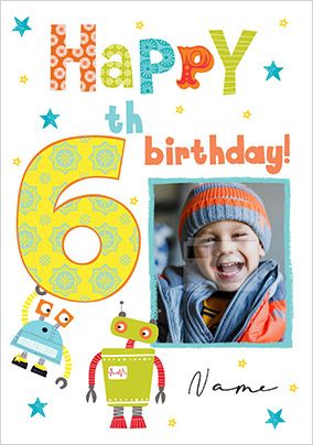 Happy 6th Birthday Robots Photo Card