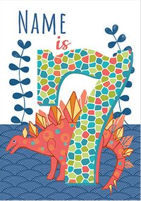 Dinosaur 7th Birthday Personalised Card