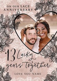 13 Years Personalised Lace Anniversary Card