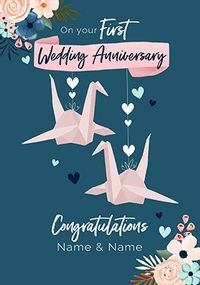 1st Paper Wedding Anniversary Personalised Card