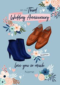 3rd Leather Wedding Anniversary Personalised Card