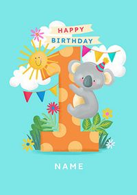 1st Birthday Koala Personalised Card