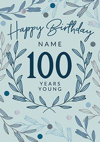 Blue Leaf Theme 100th Birthday Card