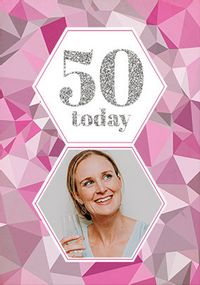 Tap to view 5oth Pink Photo Birthday Card
