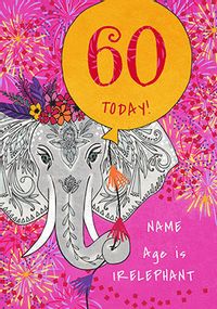 60 Age is Irrelephant Personalised Birthday Card