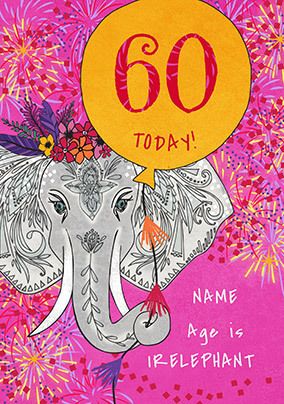60 Age is Irrelephant Personalised Birthday Card