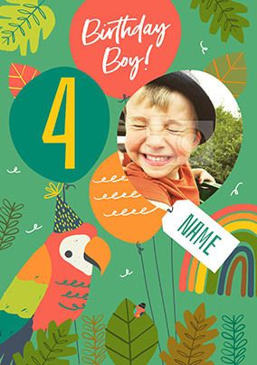 Parrot Boy 4TH Birthday Card