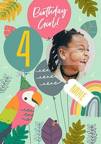 Parrot Girl 4TH Birthday Card