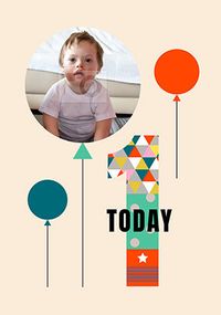 1st Birthday Balloons Photo Card