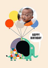 Elephant Balloons Birthday Photo Card