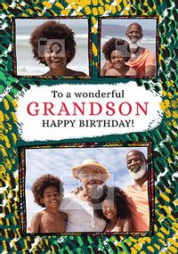 Wonderful Grandson 3 Photo Birthday Card