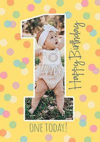 Spotty Dotty 1st Birthday Photo Card