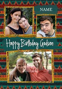 Godson 3 Photo Birthday Card