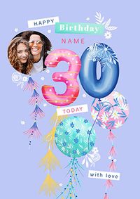 30TH Birthday Balloons Photo Card