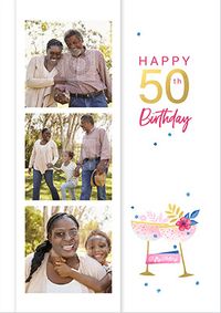 Happy 50TH Champagne Glasses Photo Birthday Card