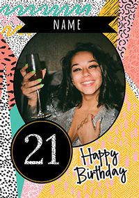 21st Birthday Patterned Photo Card