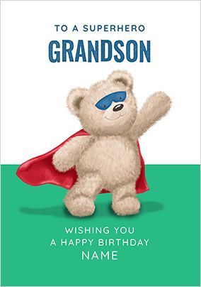 Big Love Bear - Superhero Grandson Personalised Birthday Card