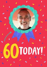 Tap to view 60 Today Red Rosette Photo Birthday Card